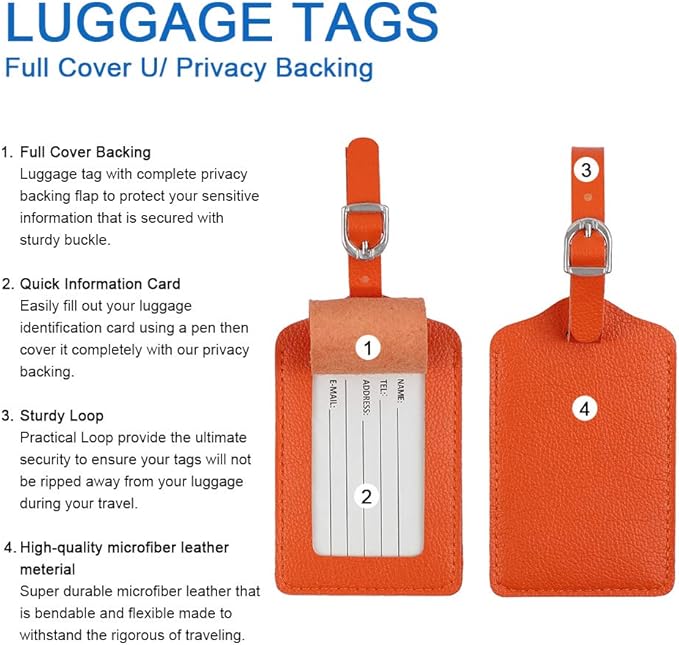 Vigorport Leather Personalized Suitcase Tag Set Luggage Id Tags Labels Travel Accessories - Set of 4