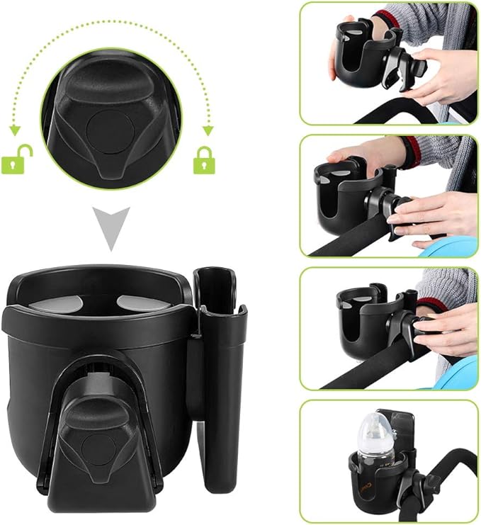 Accmor Stroller Cup Holder with Phone Holder, Bike Cup Holder, Universal Cup Holder for Uppababy Nuna Doona Strollers, 2-in-1 Cup Phone Holder for Stroller Bike Wheelchair Walker Accessory