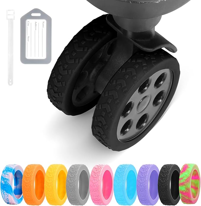 Luggage Wheel Covers, 8 PCS Silicone Wheel Protector Covers for 2-2.6 inches 8-Spinner Wheels, Wear-Resistant, Anti-Noise Wheel Covers for Luggage, Suitcases or Office Chair Caster Wheels (Black)