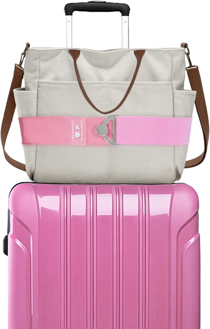 Bylion 2-in-1 Travel Belt for Luggage, Luggage Straps for Add a Bag Adjustable Suitcase Straps with Alloy Buckle Elastic Bungees Belt Hands-Free for Airport, Personalized Travel Accessories (Pink)