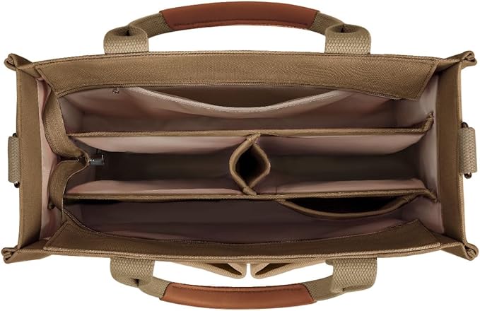 FIORETTO Canvas Tote Bag for Women with Zipper Closure & Individual Compartments for Work College for Teacher & Nurse
