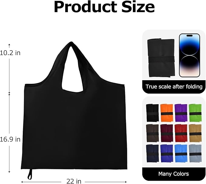Washable Reusable Grocery Bags, Foldable Reusable Shopping Bags, Polyester Tote, Pocket Size Carrier