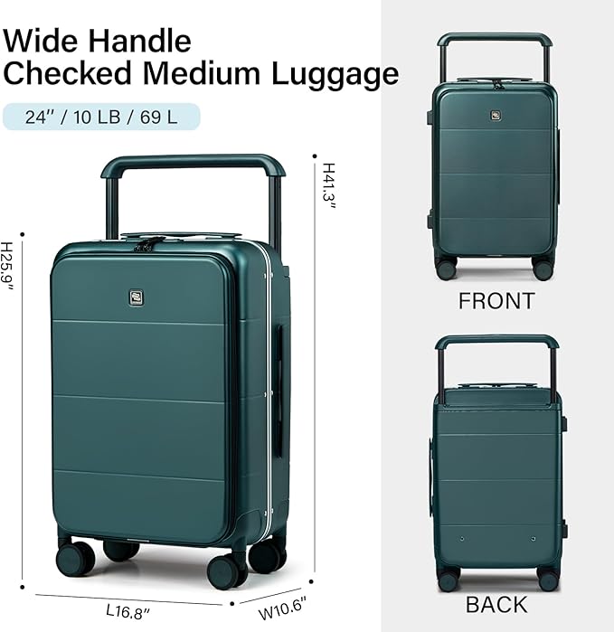 Hanke Top Opening 24 Inch Luggage with Spinner Wheels, Aluminum Frame All-PC Hard Shell Medium Suitcase, Trunk Wide Handle Luggage for Travel, TSA Checked-Medium(Blackish Green, 69L)