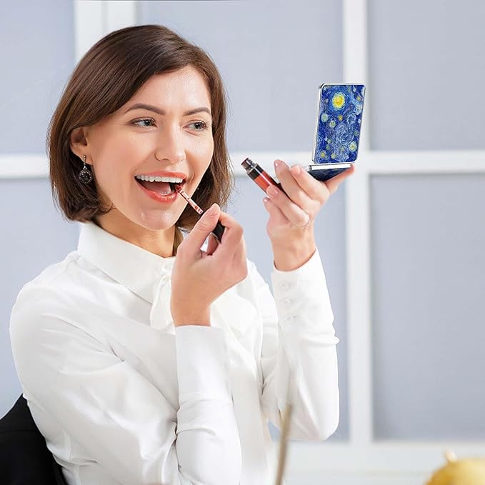 Pocket Mirror, Small Travel Mirror with Magnification, Portable Double-Sided Magnifying Cosmetic Mirror for Daily (Blue Moon)