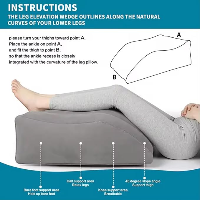 Leg Elevating Pillow, Inflatable Wedge Pillows for Sleeping, Leg Pillow Elevation Blood Circulation and Reduce Swelling, Comfort Bolster Pillow for Legs for Pregnant, Surgery and Injury