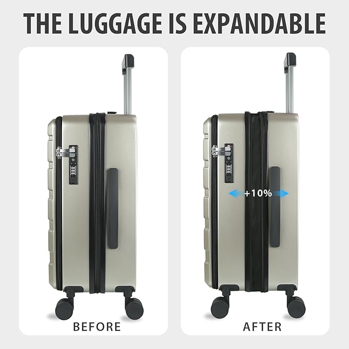 KROSER Carry On Luggage with Spinner Wheels & Built-in TSA Lock, Expandable Top Opening Hard Shell Suitcase Large Capacity Durable Rolling Luggage with USB Port, Carry-On 20-Inch, Champagne