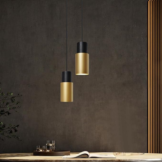 DUHU Gold Pendant Light,Modern Black Kitchen Island Light,Vintage Wood Hanging Lamp,Height Adjustable,Pendant Light Fixture for Nightstand Bedroom,Dining Room,Office,Cafe,Bars Light,E26,1pack
