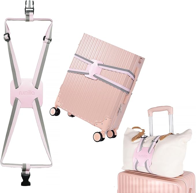 Luggage Straps for Suitcases, Travel Accessories to Connect Two Suitcase, Add A Bag Luggage Strap for Carry On Luggages Adjustable Buckle Belt (Grey/Pink-1pcs)