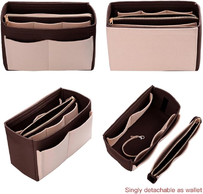 ZTUJO Purse Organizer Insert, Felt Bag Organizer with Metal Zipper, Handbag & Tote Shaper, For Speedy Neverfull Tote, 7 Sizes