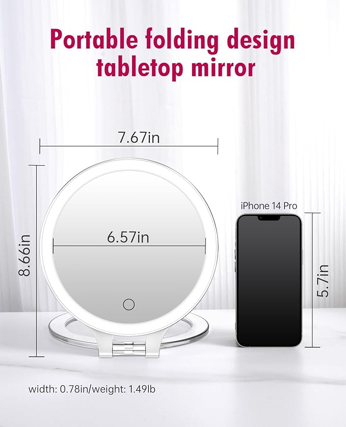 FASCINATE Magnifying Mirror 30X 1X Double Sided Magnification Makeup Vanity Mirror Rechargeable Lighted Mirror with 3 Color Lighting Modes Adjustable Rotation LED Vanity Mirror