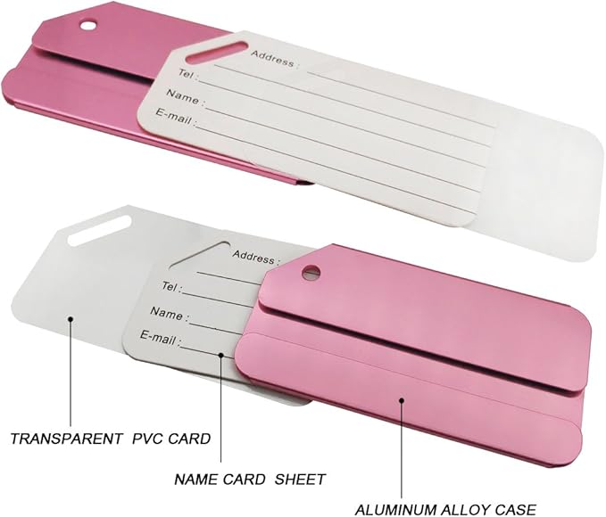 Aluminum Luggage Tags, Luggage Tag Holders for Travel Luggage Baggage Identifier by Ovener (5Pack Pink)