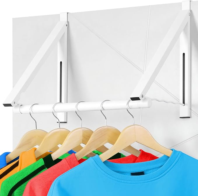 Optish Foldable Over The Door Hanger - Space-Saving Drying Rack for Coats & Clothing, Small Clothes Organizer, White