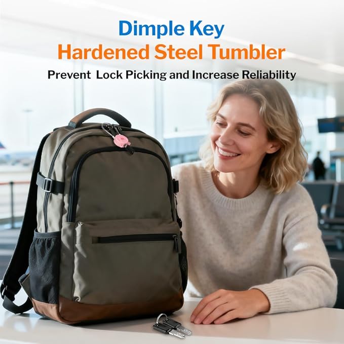 Forge TSA Approved Luggage Locks Ultra-Secure Dimple Key Cable Locks for Travel with Zinc Alloy Body- 2 Pink Locks