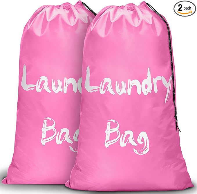 2 Pack XL Travel Laundry Bags for Dirty Clothes - Extra Large Heavy Duty Drawstring Laundry Bag Holds 4 Loads - Cruise Ship, Camping, Road Trip, Vacation Essentials Must Haves 2025(Pink + Pink)