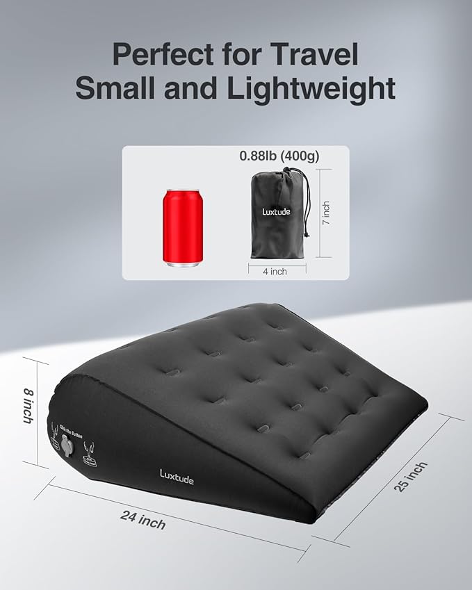 Luxtude Inflatable Wedge Pillow for Sleeping, Travel Wedge Pillow for Acid Reflux Relief, Sleep Apnea, Adjustable Bed Wedges Pillows for Back Pain Relief, Post-Surgery, Snoring and Leg Support