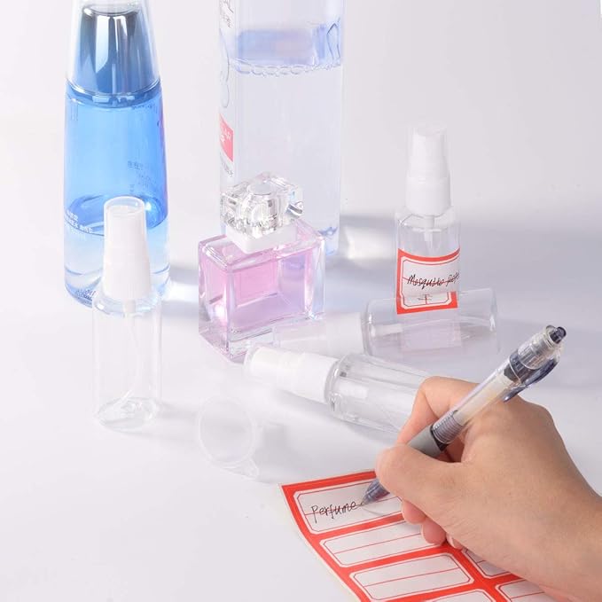 Exptolii Spray Bottle, 1oz/30ml Small Plastic Fine Mist Spray Bottles, Mini Empty Travel Bottles with Funnels and Labels 6 Pack