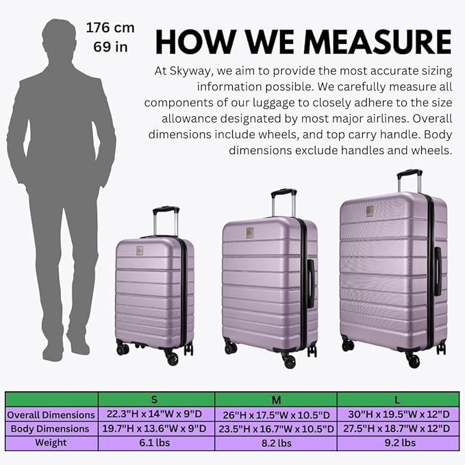 Skyway Epic 2.0 Hardside Lightweight and Durable ABS Shell Luggage, Spacious with 8-Wheel Spinners, Comfort Grip with Telescoping Handle, Men and Women, Silver Lilac, 2-Piece Set (20,24)