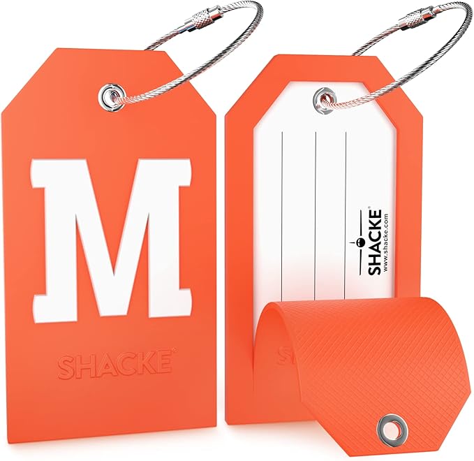 Shacke Initial Luggage Tag with Full Privacy Cover and Stainless Steel Loop – (Letter M)