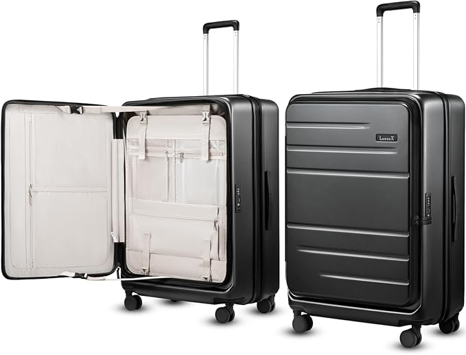 LUGGEX Checked Suitcase Top Opening, FLT Expandable Polycarbonate Hard Shell Suitcase with Wheels (FX-Lite, Black, 30 Inch, 105L-115L)