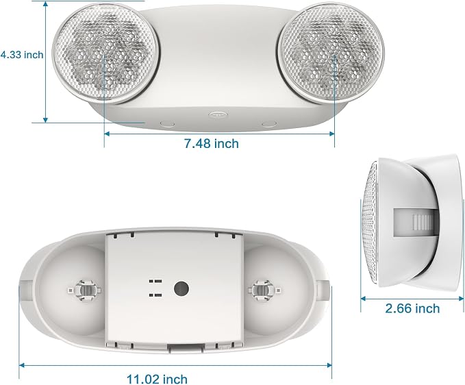1 Pack Led Emergency Lights for Business, LED Emergency Exit Lights with Battery Backup, 2 Bug Eye Heads Adjustable Commercial Emergency Lighting Fixtures, UL 924 Certified.