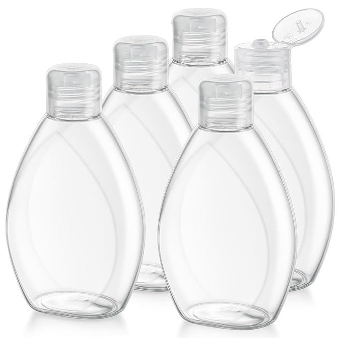 Travel Shampoo and Conditioner Bottles 6.9oz 5 Pack Leak Proof Plastic Squeeze Bottles with Flip Cap Refillable Toiletry Bottle Empty Containers for Shampoo Conditioner Body Wash(Clear)
