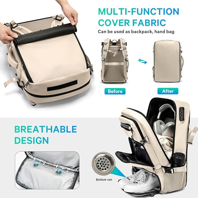 FUTURE AESTHEICS Travel backpack Carry-on Travel Backpack For Women Men Flight Approved Business Weekender Overnight Waterproof Daypack (off-white)