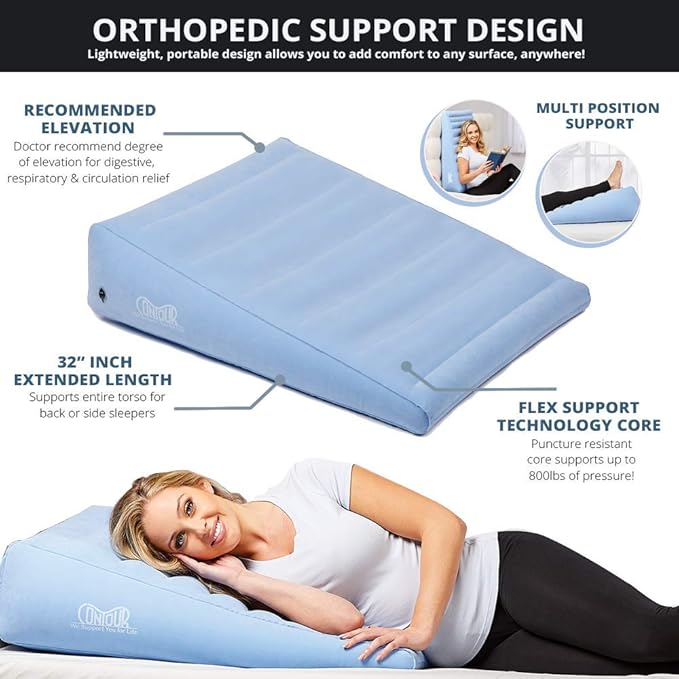 Contour Inflatable Back Support Relief Bed Wedge Cushion - Extended Length, Gradual Incline Wedge, (32 x 24 x 7)