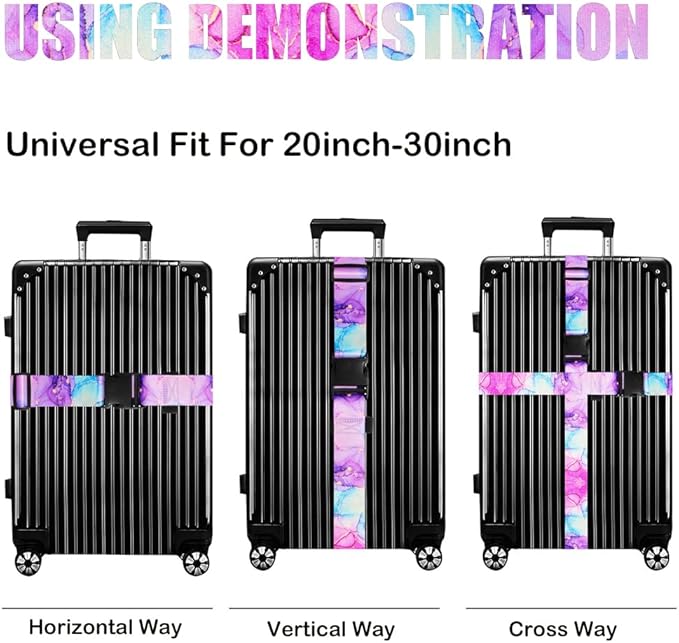 Luggage Straps for Suitcases TSA Approved-2 Pack Bright Personalized Luggage Belt Strap for Suitcase/Carry On Bag Luggage Accessories for Travel (Blue Marble)