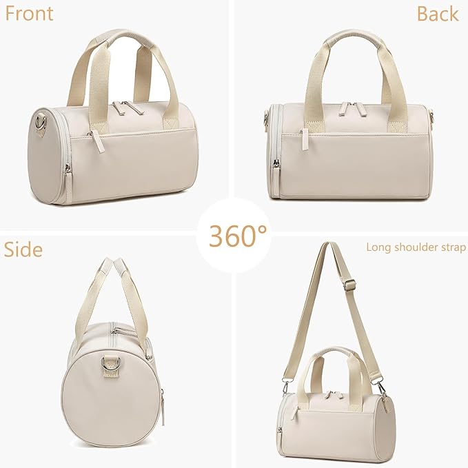 Mini Gym Bag for Women Girls Cute Small Duffle Bag 12'' with Multifunctional Pockets Workout Sport Bags Dance,Fitness,Yoga (Beige-Gray)