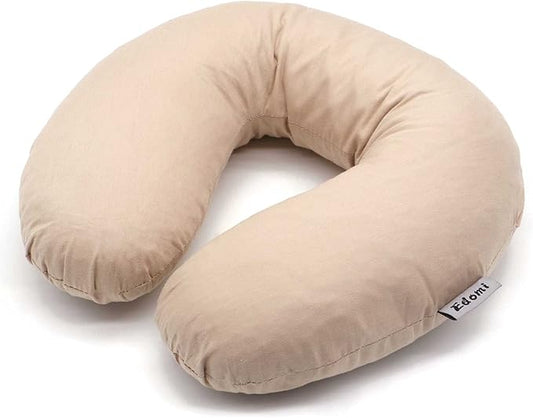 Buckwheat Neck Pillow for Sleeping U Shaped Pillow Cooling Travel Head Support Pillow for Neck Pain Relief Side Sleepers Buckwheat Hulls Concealed Zipper (12x12 inch, Light-tan)