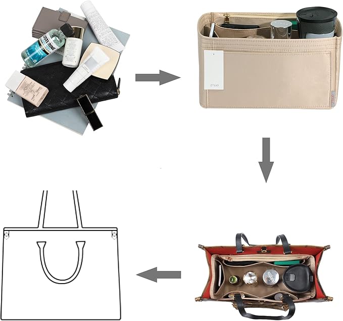 ZTUJO Purse Organizer Insert For Handbags, Silky Touching Bag Organizer Insert With Bottle Holder, Perfect for Speedy, Neverfull, Tote,ONTHEGO,Artsy,Handbag and More (small, Silky Beige)