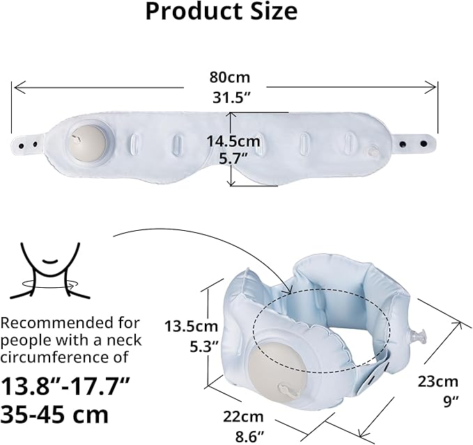 Ultralight Inflatable Travel Neck Pillow Press to Inflate Leak-Proof Design Compressible Adjustable Neck Support for Airplane Camping Driving Sleeping Business Trip Long Flights (Blue, Large)
