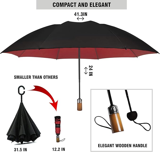 Raintrend Windproof Travel Umbrellas for Rain Automatic +10% Bigger Canopy Strong Frame Compact Folding Portable Umbrella for Women Men Backpack Purse