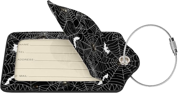 Halloween Luggage Tags Set of 2 Leather Stainless Steel Loop Label Tag for Travel Bag Suitcase