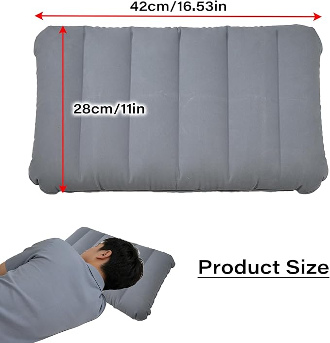 Gray Ultralight Inflatable Pillow Small Squared Flocked Fabric Air Pillow for Beach Hiking,Camping,Traveling,Napping,Desk Rest,Neck &Lumbar Support(1 Pack)