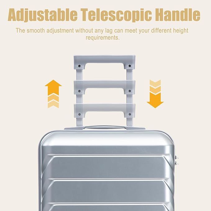 20 Inch ABS Hard Shell Travel Checked Luggage With Combination Lock, Sliver