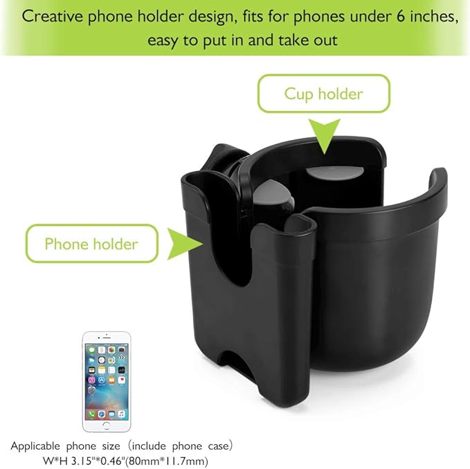 Accmor Stroller Cup Holder with Phone Holder, Bike Cup Holder, Universal Cup Holder for Uppababy Nuna Doona Strollers, 2-in-1 Cup Phone Holder for Stroller Bike Wheelchair Walker Accessory