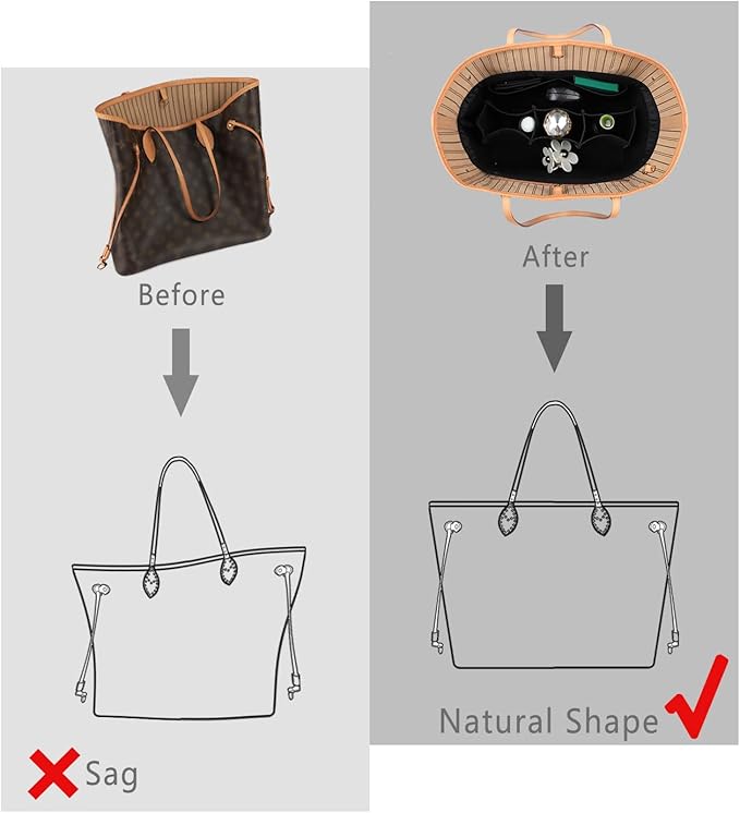 ZTUJO Purse Organizer Insert, Felt Bag Organizer For Handbag Purse Organizer,13 Colors, 6 Size (Slender Medium, Silky Black)