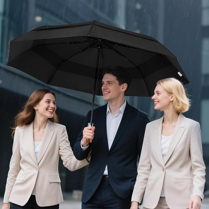 Lejorain Large Folding Golf Umbrella - Compact Mens Umbrellas Travel Rain and Windproof 54inch Collapsible Automatic Open Close Umbrella 210T Teflon Vented Double Canopy