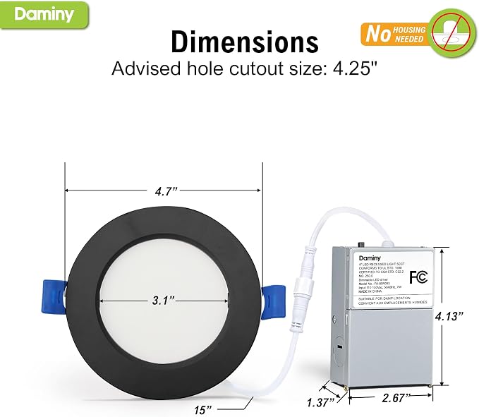 DAMINY 24 Pack 4 Inch Black LED Recessed Lighting with Junction Box,5CCT,Ultra-Thin Recessed Light,7W 700LM, Dimmable Canless Wafer Ceiling Light, High Brightness