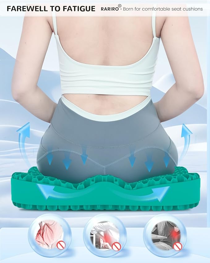 Thickened Gel Seat Cushion, Egg Gel Chair Pads for Wheelchair Pressure Coccyx Sciatica Pain Relief, Cooling Desk Seat Cushion for Kayak, Car, Office Chair Long Sitting[Green-2.75"]