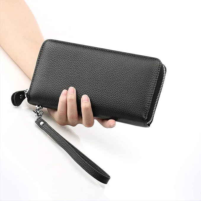 Moflycom Womens Wallet RFID Blocking Genuine Leather Zip Around Wallet Clutch Wristlet Travel Long Purse for Women