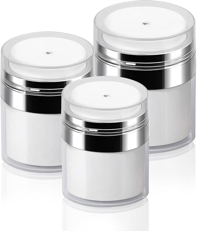 3Pack Airless Pump Jars Mixed(0.5Oz+1.0Oz+1.7Oz) Moisturizer Dispenser Air Pump Container, Vacuum Empty Bottle Essentials Jar