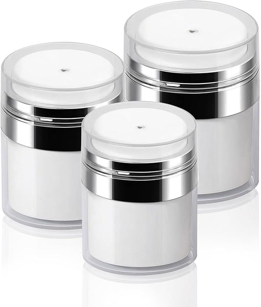 3Pack Airless Pump Jars Mixed(0.5Oz+1.0Oz+1.7Oz) Moisturizer Dispenser Air Pump Container, Vacuum Empty Bottle Essentials Jar
