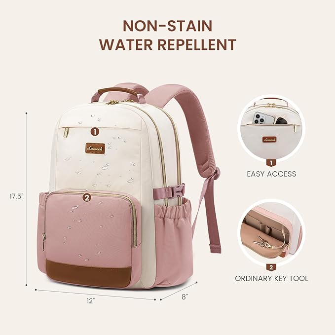 LOVEVOOK Laptop Backpack for Women with Pouch Pocket for Large Capacity Cup,15.6 Inch Teacher Nurse College Work Backpack Purse,Waterproof Laptop Bag Computer Carry on Back Pack for Travel, Light Pink