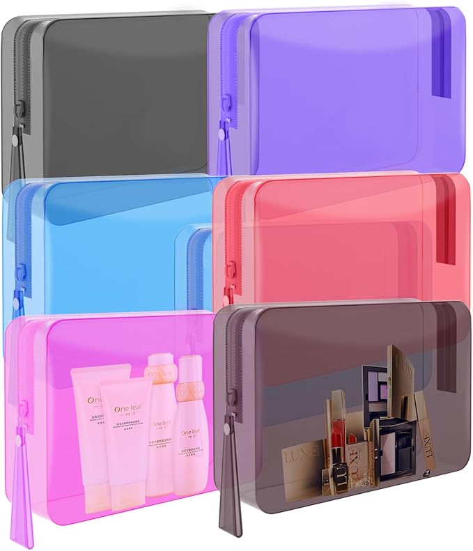 ZHOOGE 6 Pack Clear Cosmetic Bag Makeup Bags Toiletry Bag with Zipper and Handle, TSA Approved Clear Organizer Bags, PVC Cosmetic Pouch for Women and Men Fit Carry-on Travel Essentials