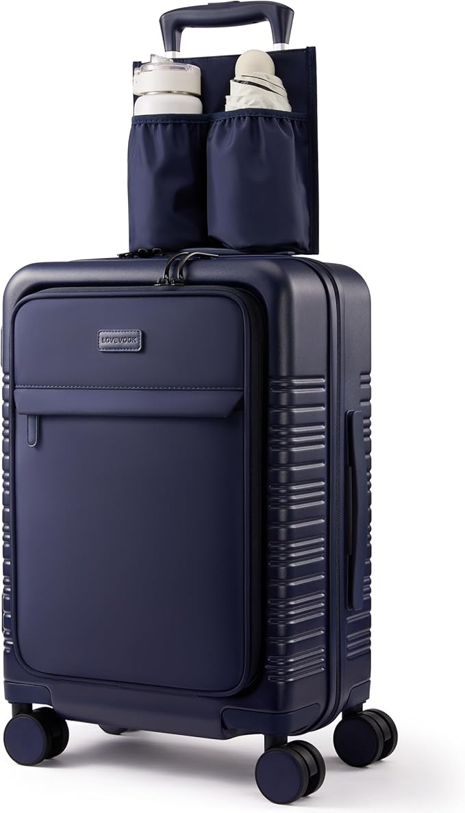 LOVEVOOK Carry On Luggage 22x14x9 Airline Approved with Detachable Pouch, 21 Inch Hardside Suitcases with Spinner Wheels, Lightweight Carry-on Luggage with TSA Lock for Women Men, 2PCS, Navy