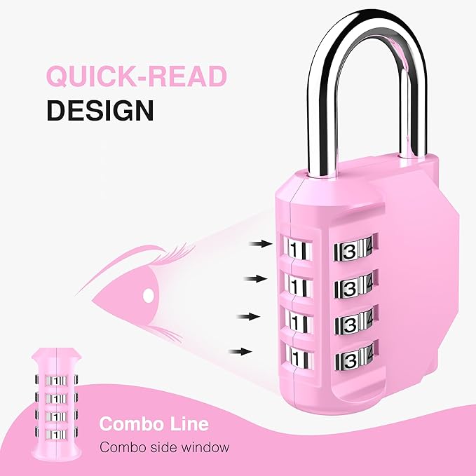 Puroma 1 Pack Combination Lock for Locker 4 Digit Outdoor Waterproof Padlock for School, Gym, Sports, Fence, Toolbox, Gate, Case, Outdoor, Hasp Storage (Pink)