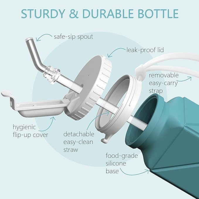 Collapsible Water Bottles with Straw 20.6oz, Silicone Foldable Portable Water Bottle, BPA-Free, Leakproof Reusable for Travel Camping Hiking Cycling Yoga Sports, 1 Pack (Blue)