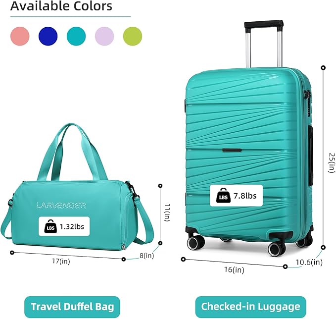 LARVENDER Luggage Sets 2 Piece, Expandable PP 24 Inch Check-in Suitcase with Duffle Bags for Women, Luggage Set Clearance with Spinner Wheels TSA Lock (Ice Blue)